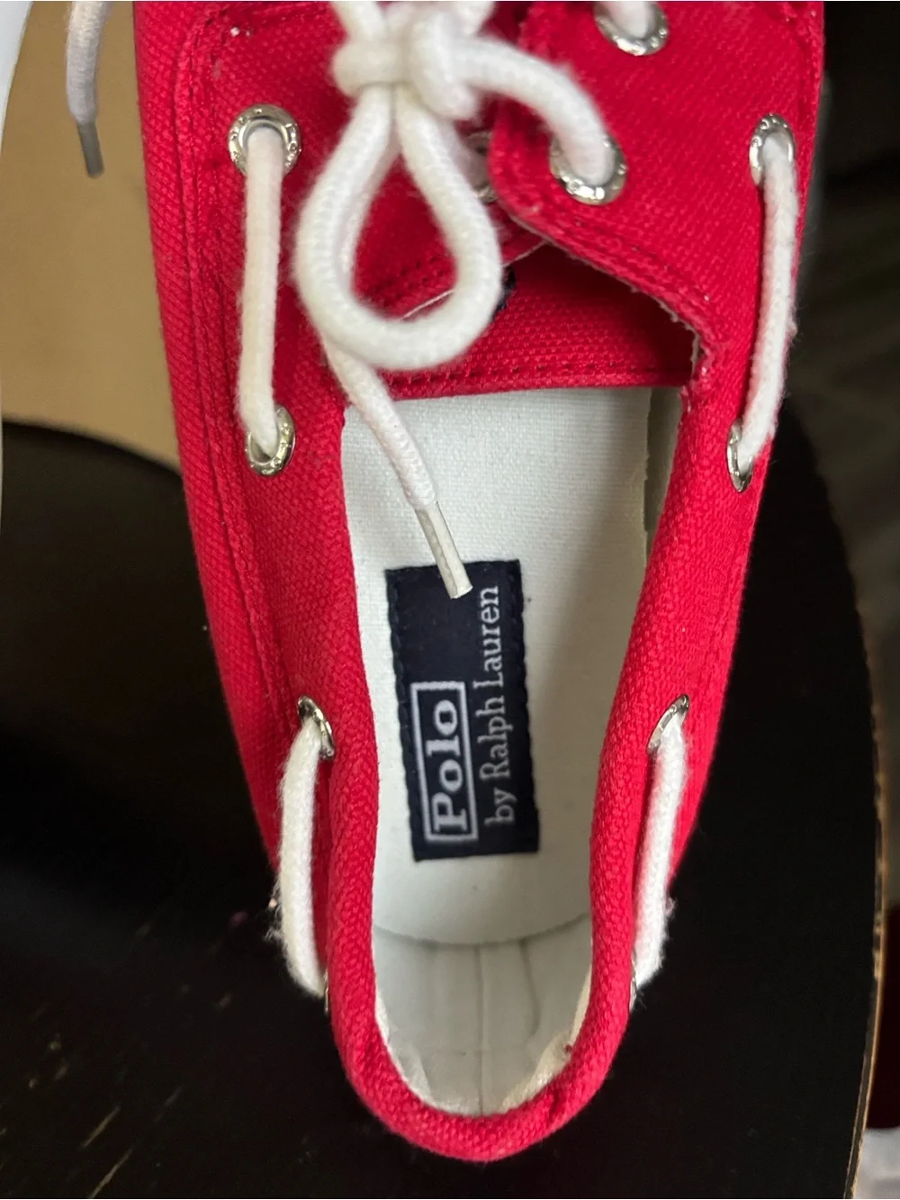 Polo by Ralph Lauren Kids Red Canvas Moccasins with White Laces